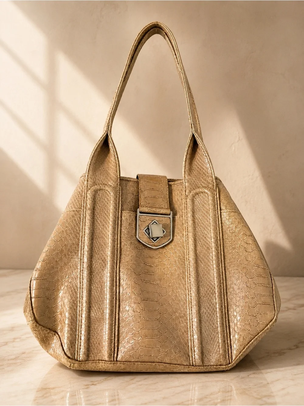 Tan Faux Snakeskin Oversized Hobo Shoulder Bag Y2K vegan leather